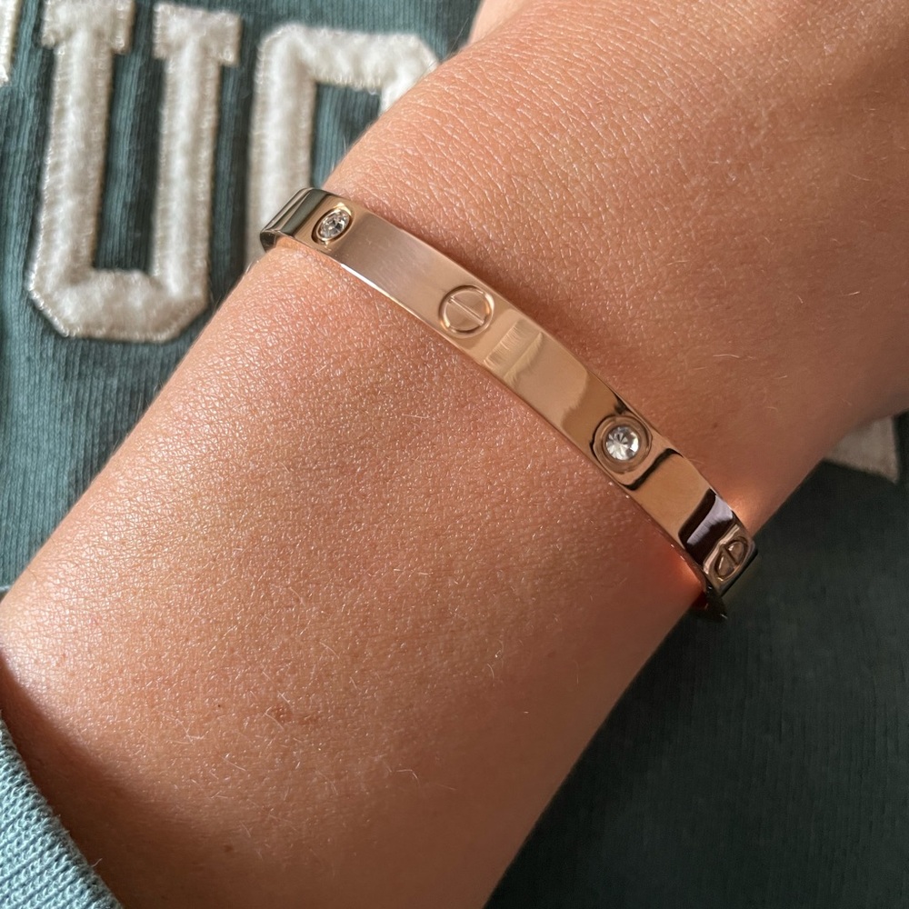 LUXURY ROSE GOLD 4 DIAMOND SCREW BRACELET  LOVE BANGLE BRACELET
